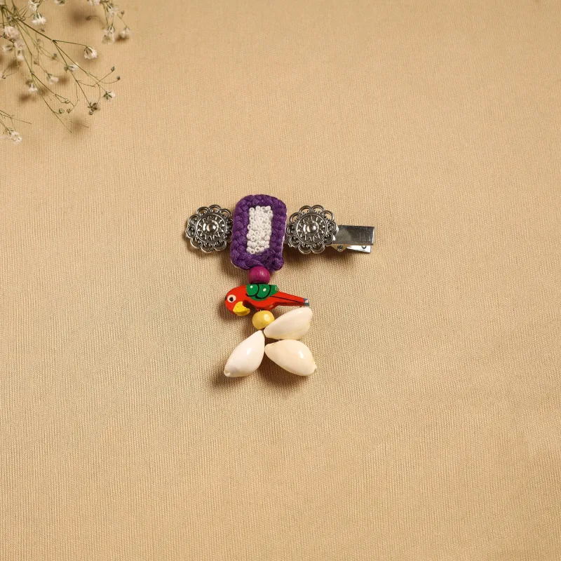 Purple - Handmade GS Shell & Thread Work Hair Clip 44 made by Itokri