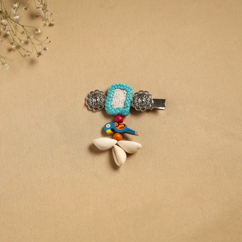 Blue - Handmade GS Shell & Thread Work Hair Clip 43 sold by Itokri