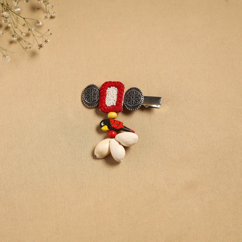 Red - Handmade GS Shell & Thread Work Hair Clip 42 sold by Itokri