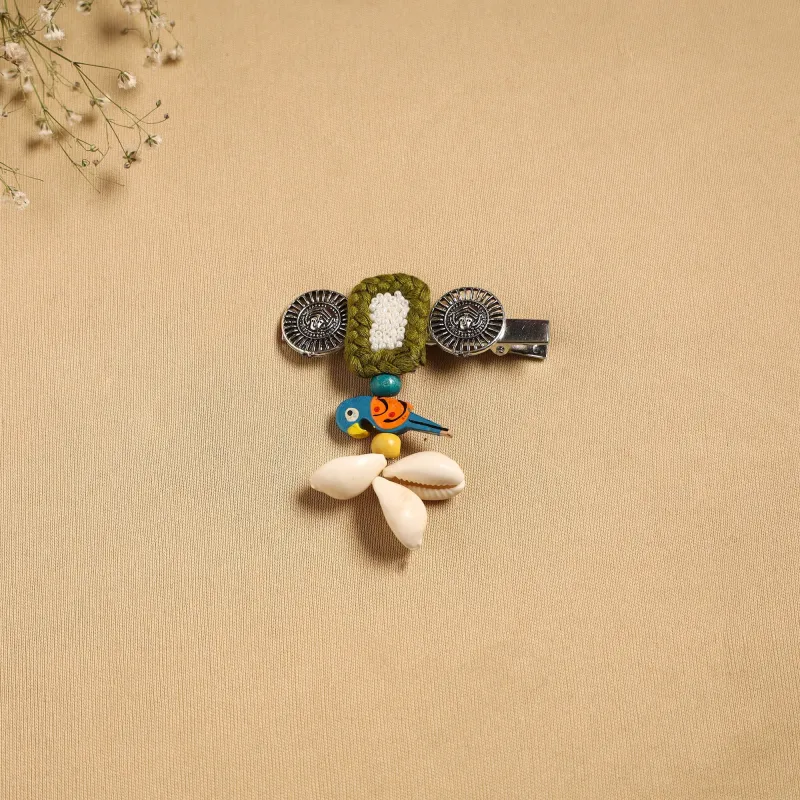 Green - Handmade GS Shell & Thread Work Hair Clip 41 sold by Itokri