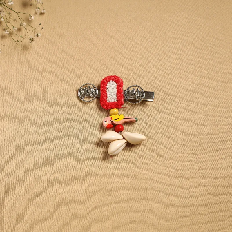 Red - Handmade GS Shell & Thread Work Hair Clip 38 sold by Itokri