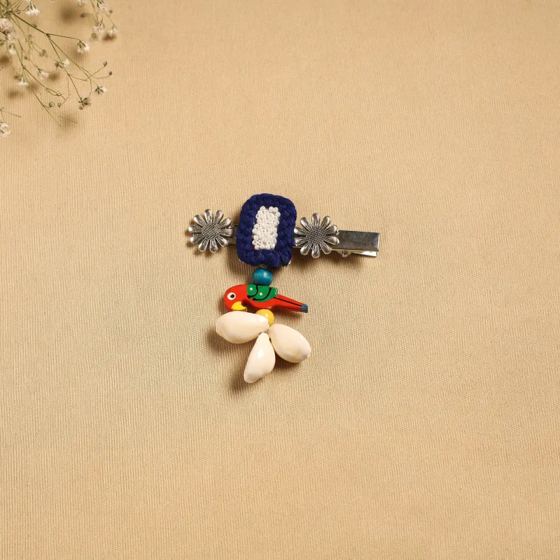 Blue - Handmade GS Shell & Thread Work Hair Clip 37 sold by Itokri