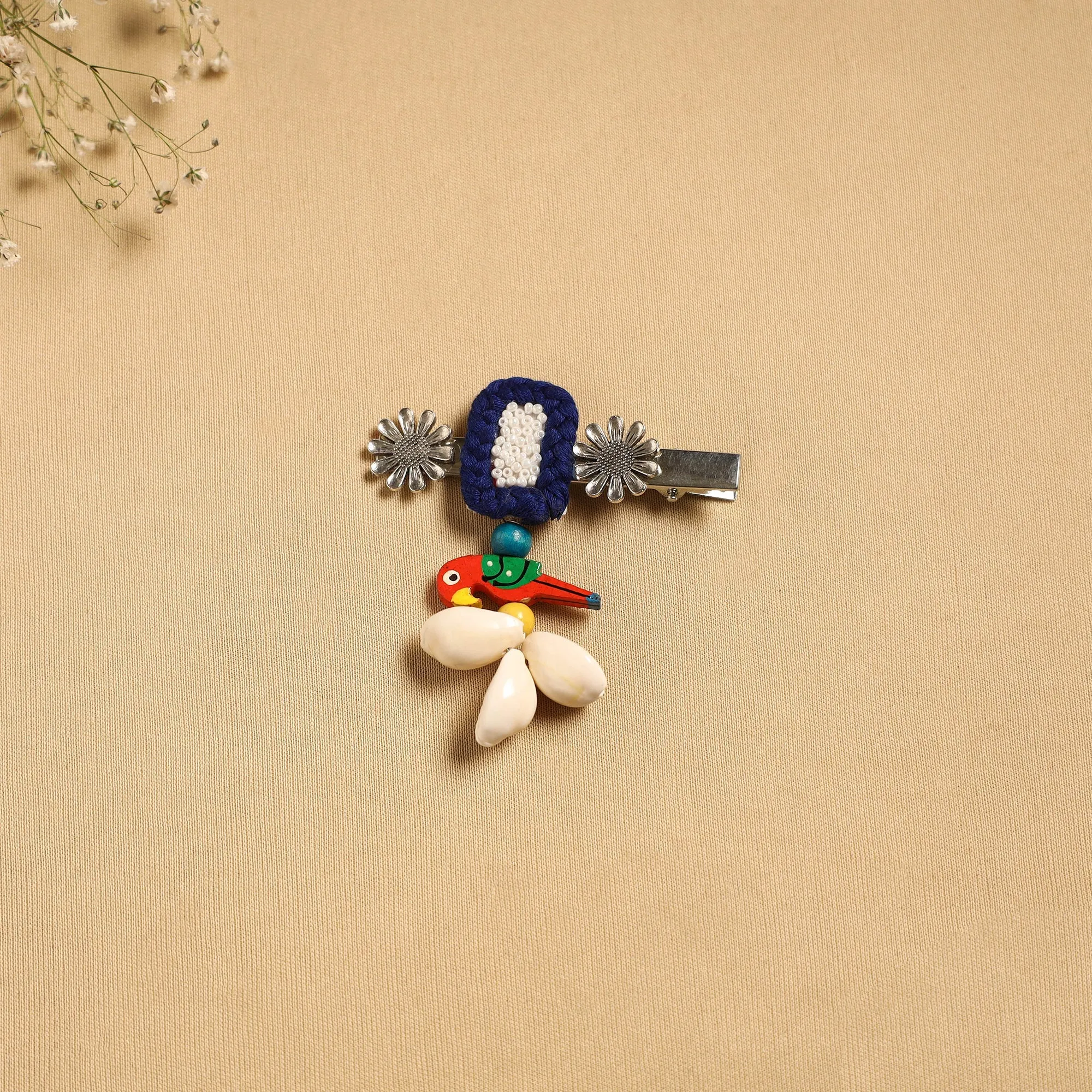 Blue - Handmade GS Shell & Thread Work Hair Clip 37 sold by Itokri