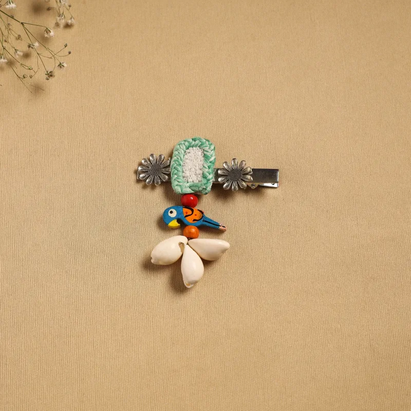 Green - Handmade GS Shell & Thread Work Hair Clip 34 sold by Itokri