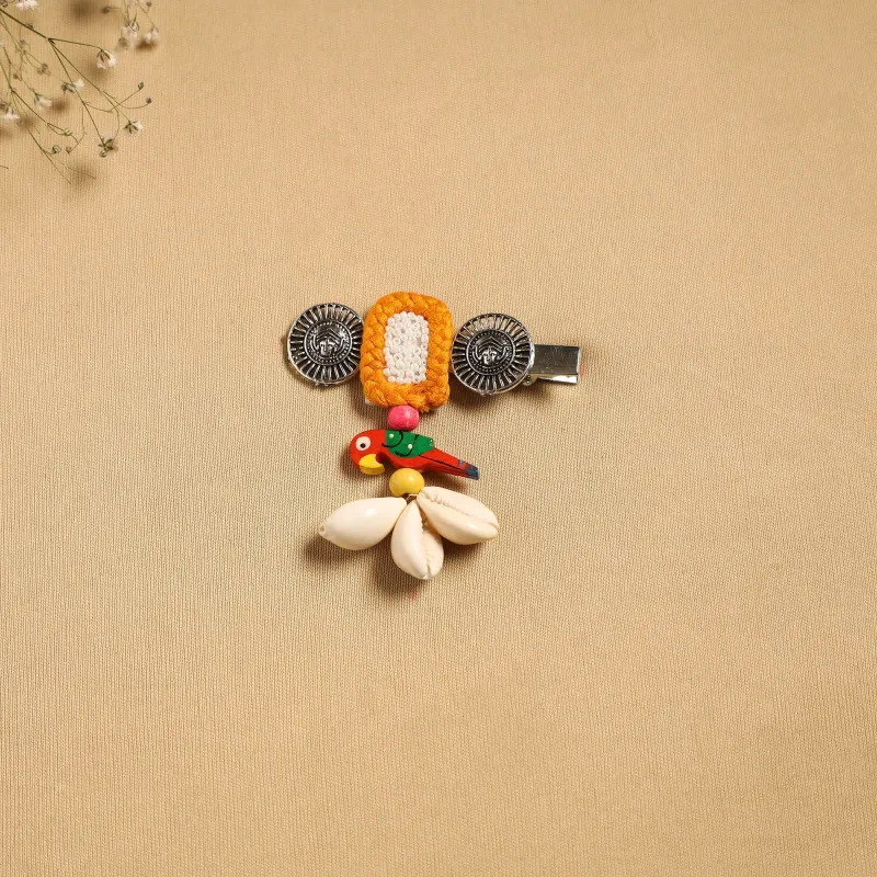 Orange - Handmade GS Shell & Thread Work Hair Clip 30 made by Itokri