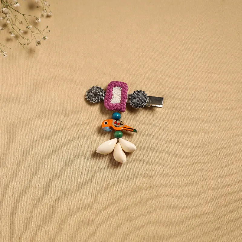 Purple - Handmade GS Shell & Thread Work Hair Clip 29 sold by Itokri