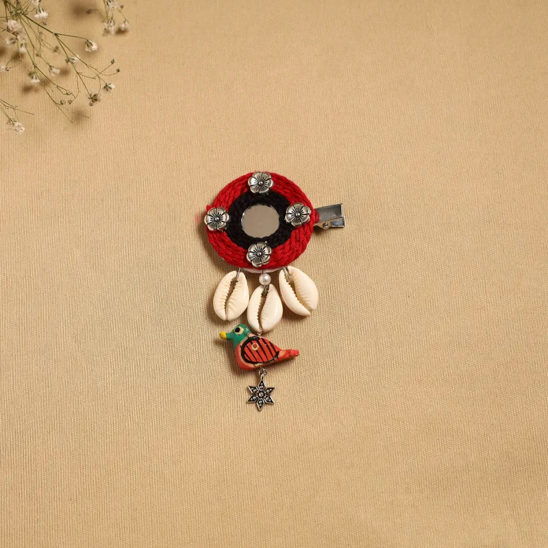 Red - Handmade GS Shell & Thread Work Hair Clip 48 sold by Itokri