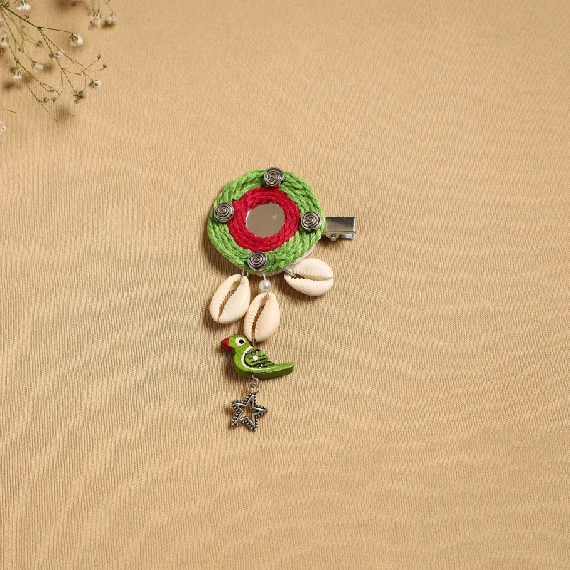 Green - Handmade GS Shell & Thread Work Hair Clip 47 sold by Itokri