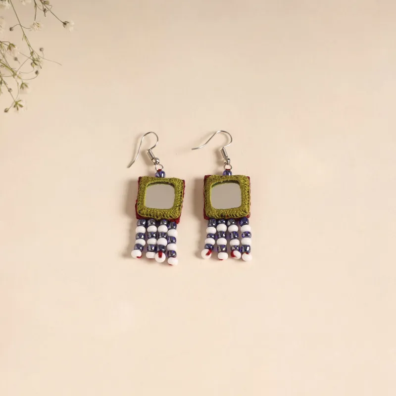 Green - Banjara Embroidery Mirror & Bead Work Handmade Earrings 04 sold by Itokri