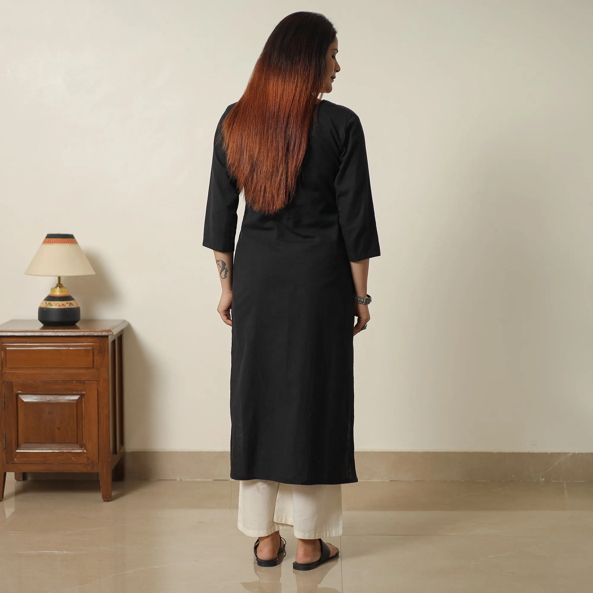 Black - Plain Flex Cotton Straight Kurta 01 sold by Itokri product image thumbnail 4