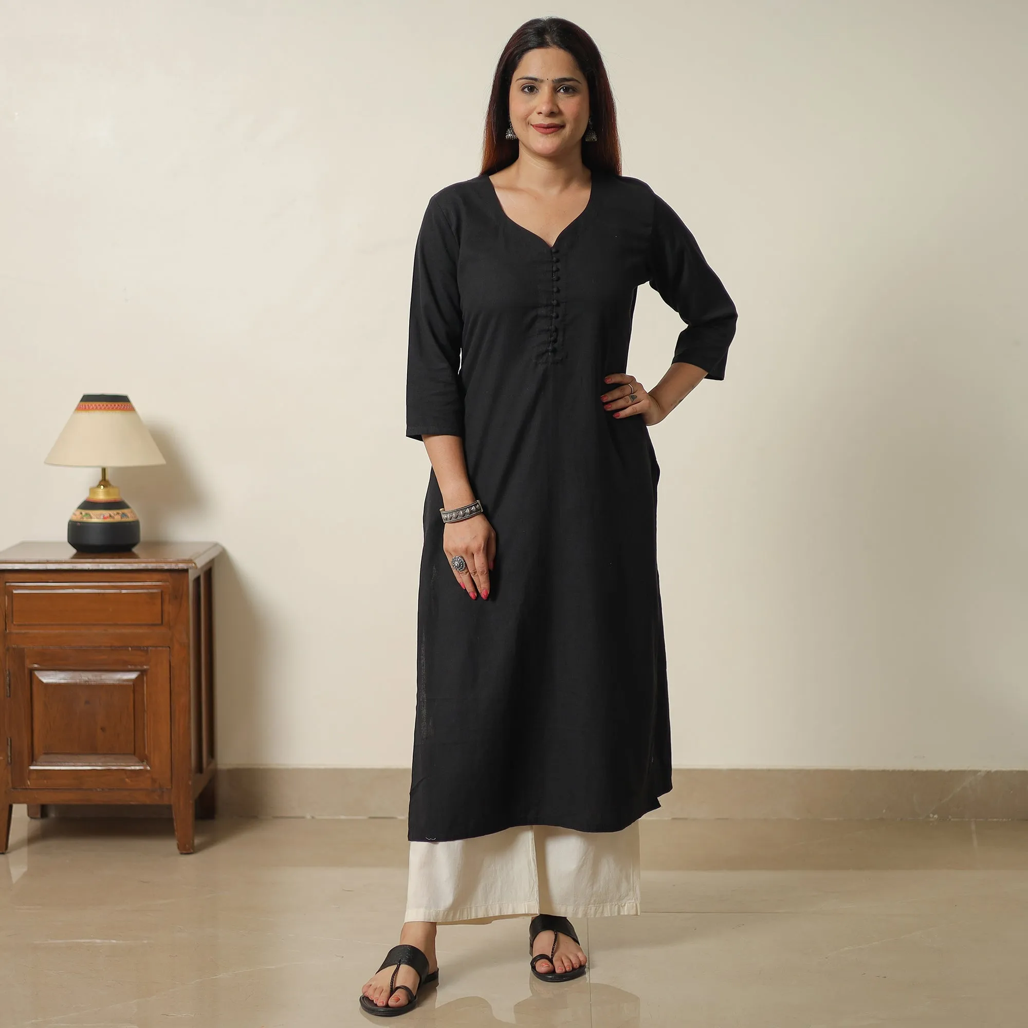 Black - Plain Flex Cotton Straight Kurta 01 sold by Itokri product image thumbnail 2