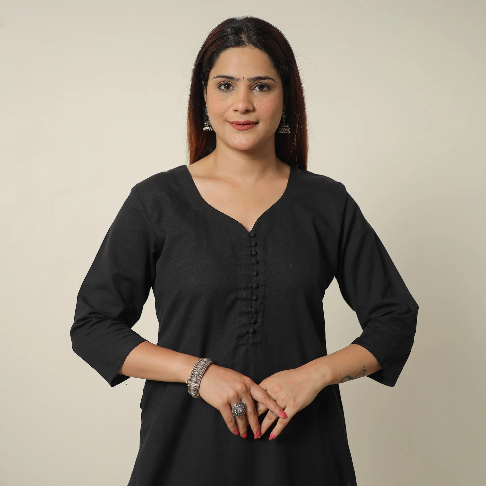 Black - Plain Flex Cotton Straight Kurta 01 sold by Itokri