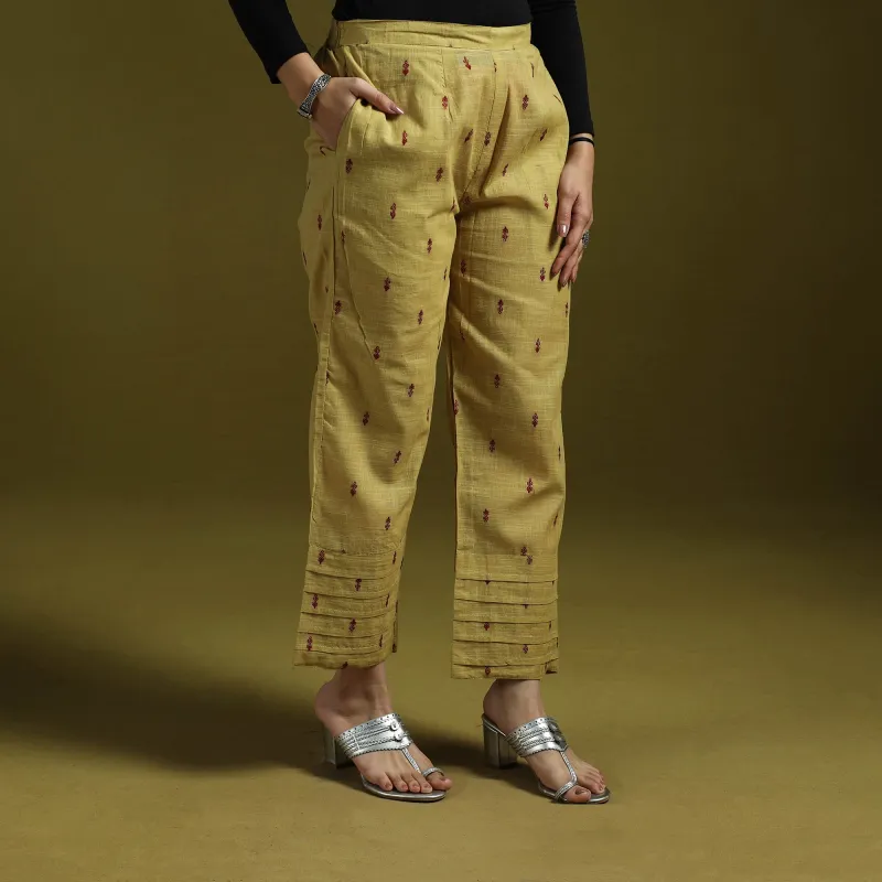 Yellow - Jacquard Weave Cotton Elasticated Pant 21 sold by Itokri