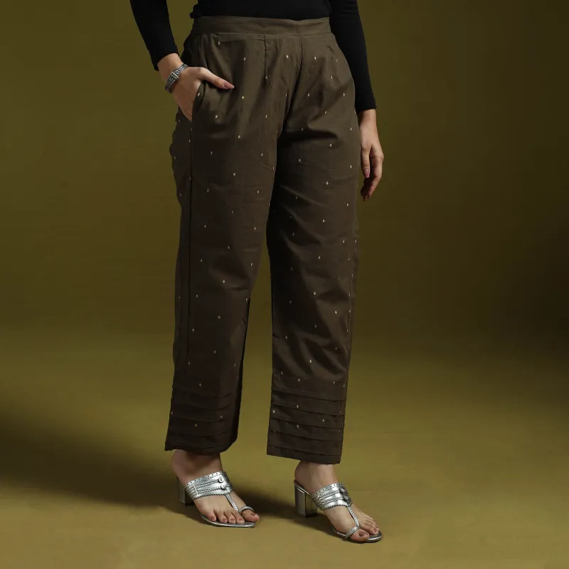 Brown - Jacquard Weave Cotton Elasticated Pant 18 sold by Itokri