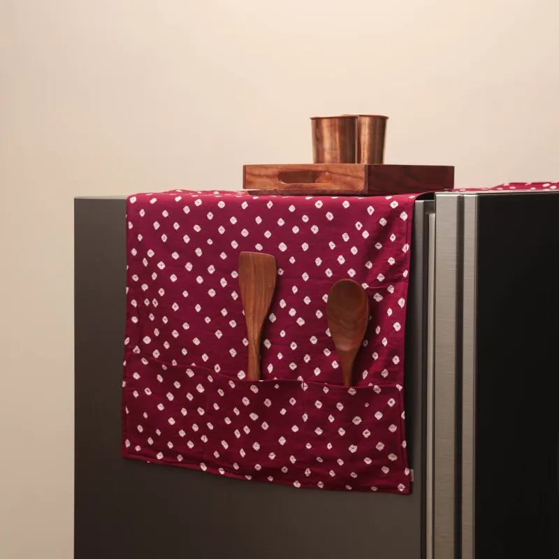 Maroon - Handmade Fridge Top Cover with Multiple Pockets 52 made by Itokri