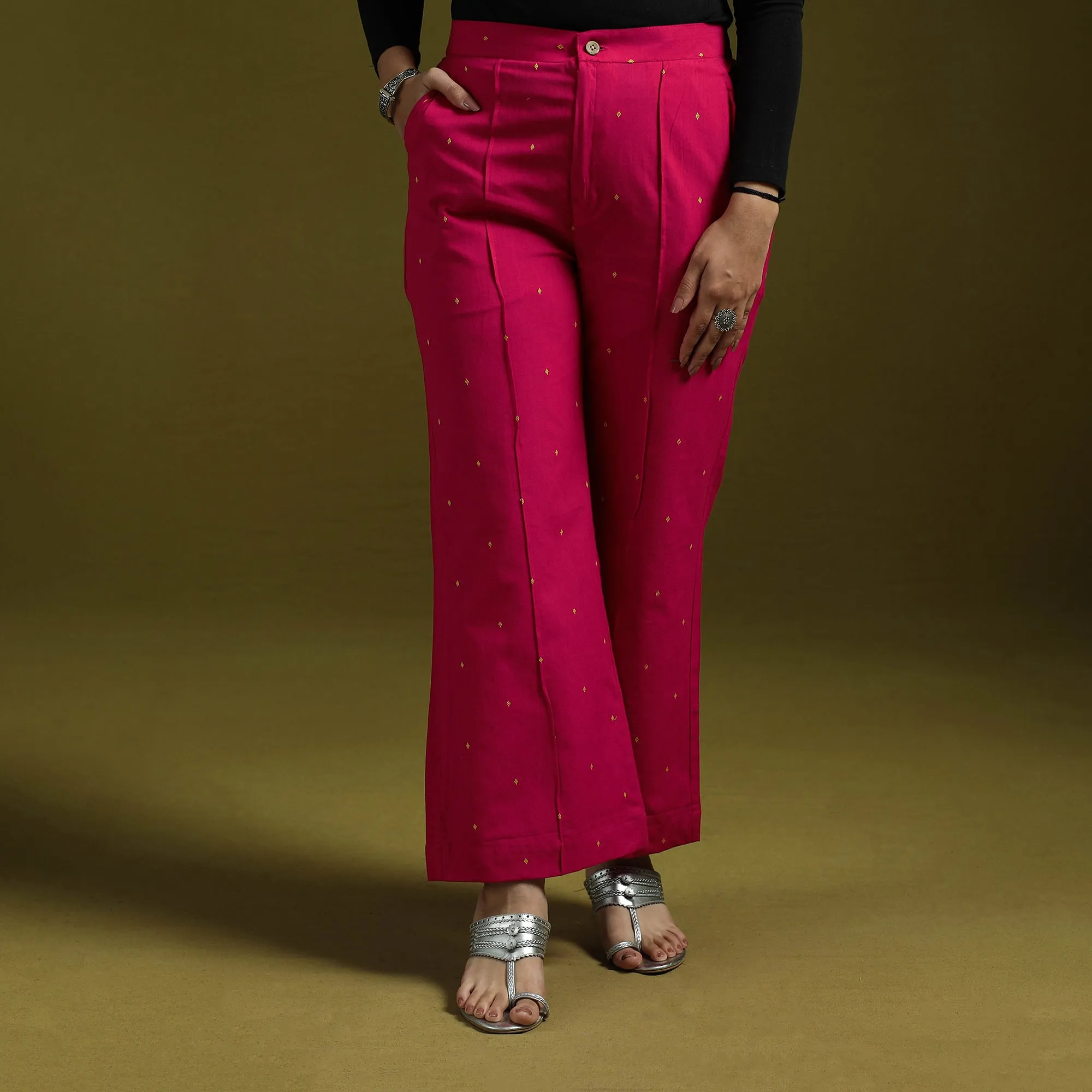 Pink - Jacquard Weave Cotton Elasticated Palazzo 27 sold by Itokri product image thumbnail 2