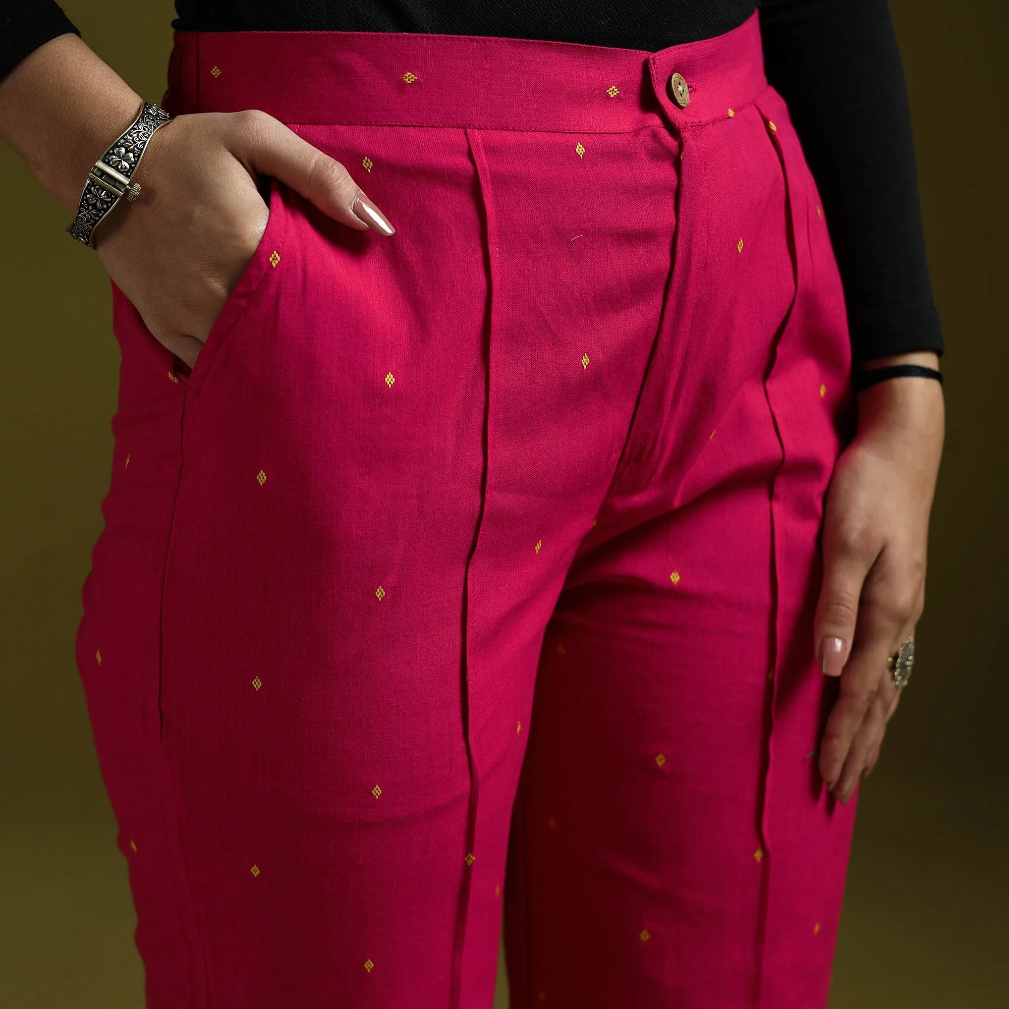 Pink - Jacquard Weave Cotton Elasticated Palazzo 27 sold by Itokri product image thumbnail 3