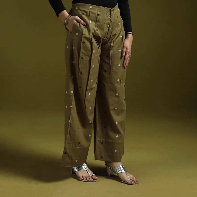 Green - Jacquard Weave Cotton Elasticated Palazzo 30 sold by Itokri