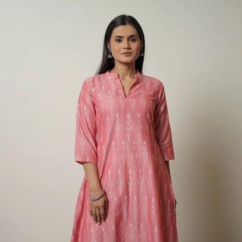 Pink - Mercerised Cotton A-Line Pochampally Ikat Kurta 05 made by Itokri