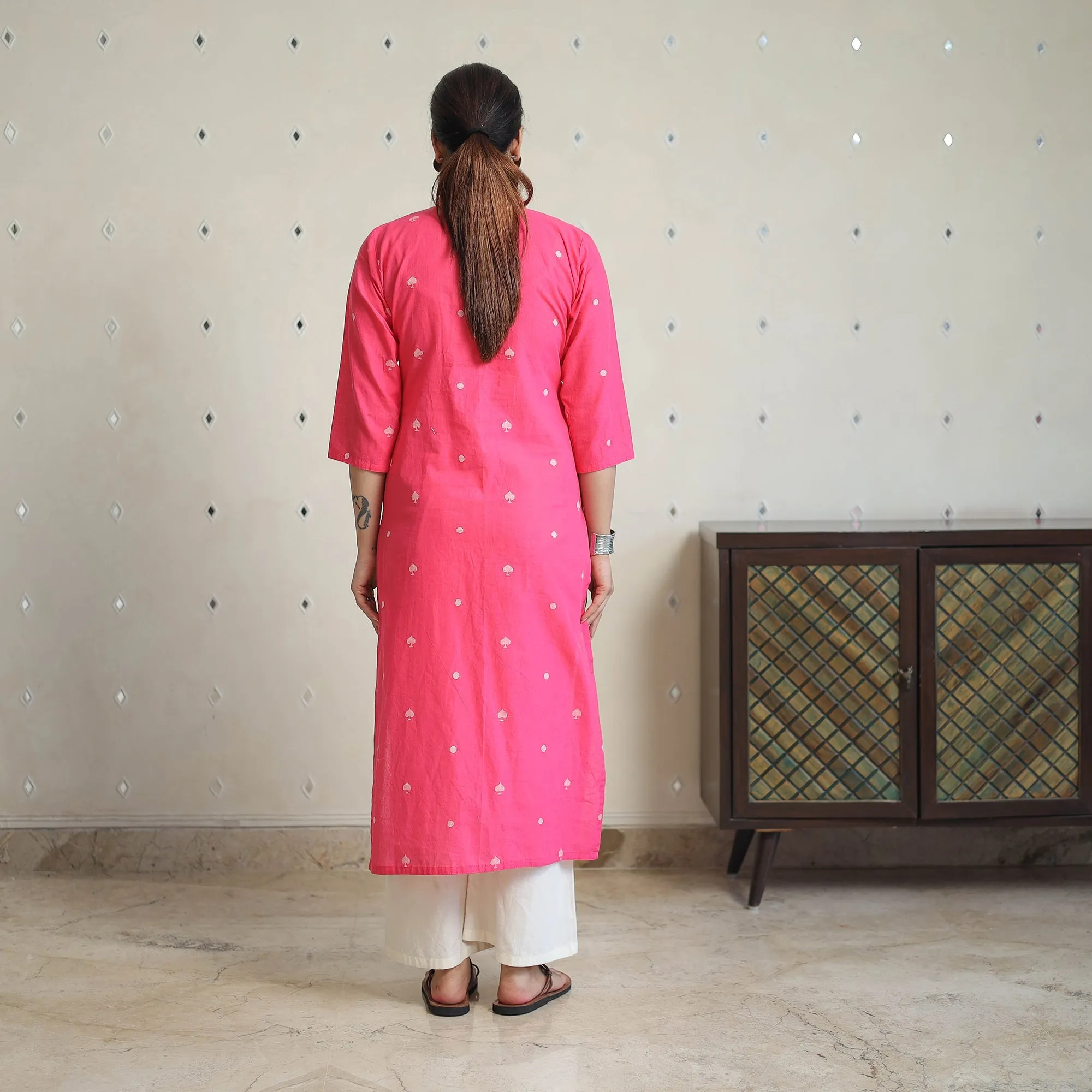 Pink - Jacquard Cotton Straight Kurta 15 sold by Itokri product image thumbnail 4
