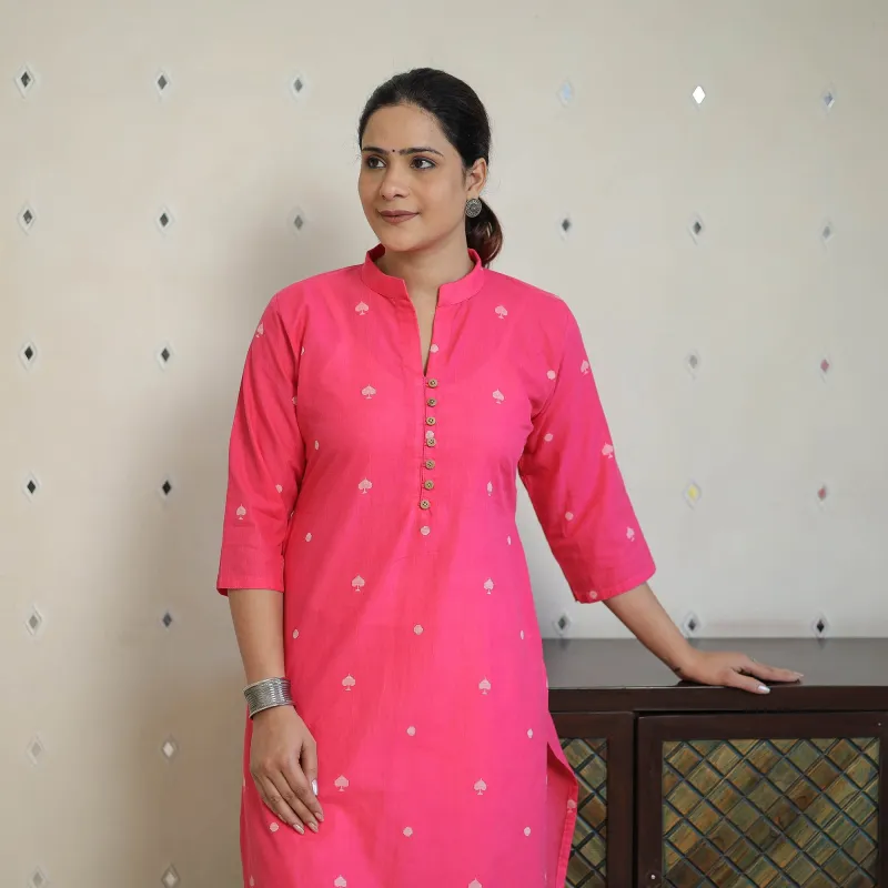 Pink - Jacquard Cotton Straight Kurta 15 sold by Itokri