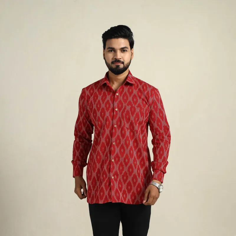 Red - Full Sleeve Men Cotton Pochampally Ikat Shirt 12 sold by Itokri