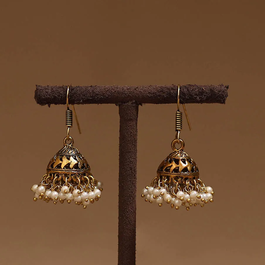 Yellow - Shuchi Golden GS Beaded Jhumki Earrings sold by Itokri product image thumbnail 2