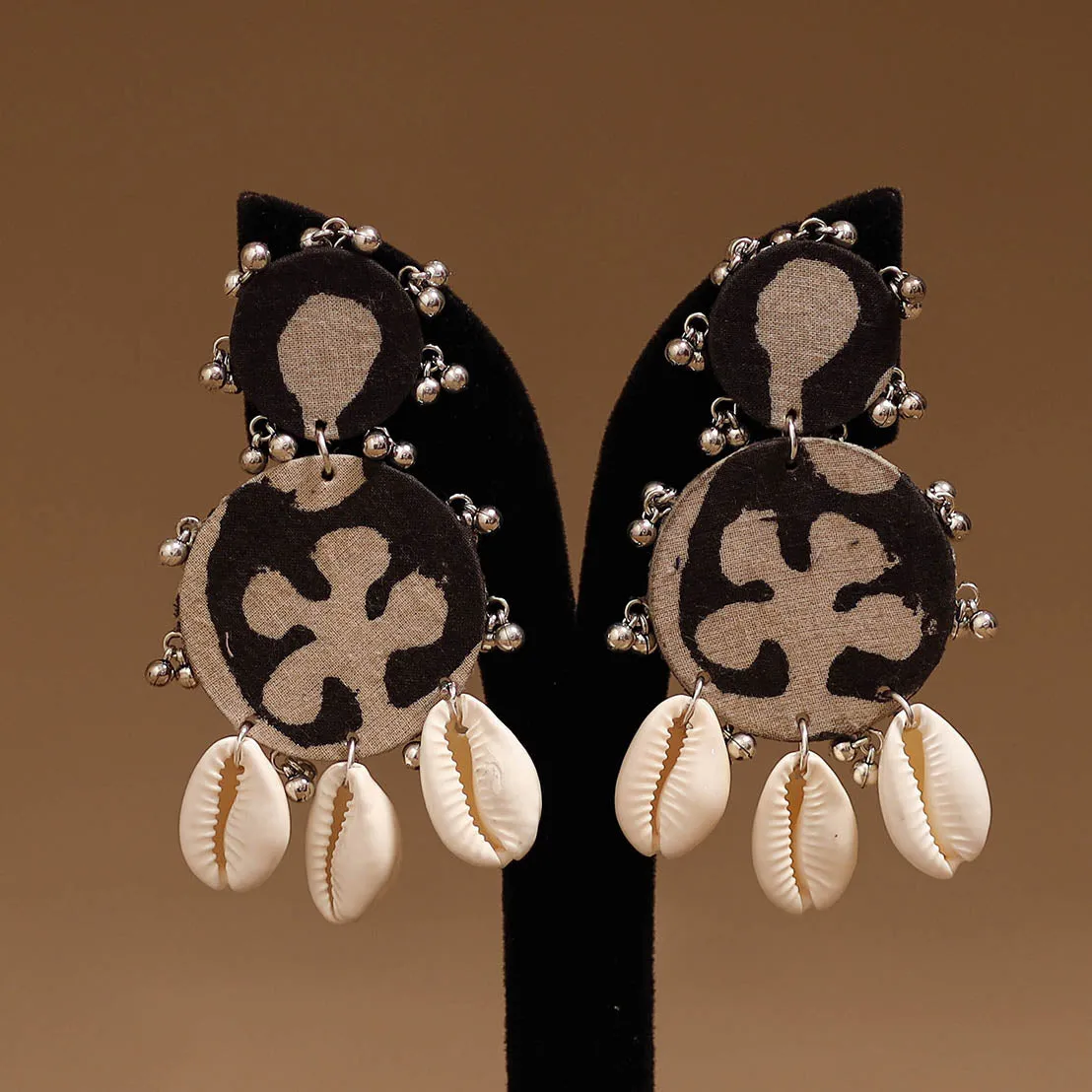 Black - Mishti Shell & Ghungroo Work Fabart Handmade Earrings sold by Itokri product image thumbnail 2