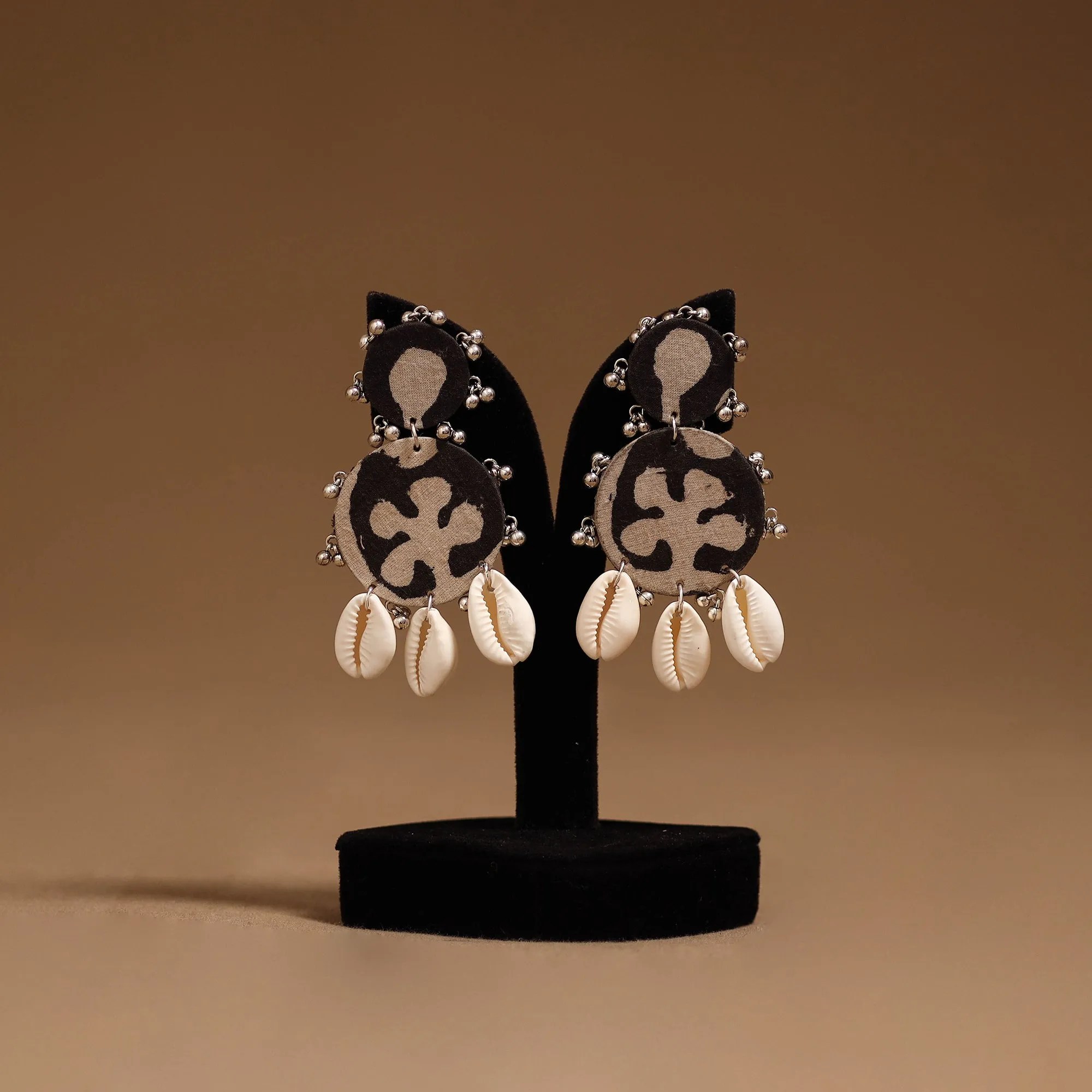 Black - Mishti Shell & Ghungroo Work Fabart Handmade Earrings sold by Itokri