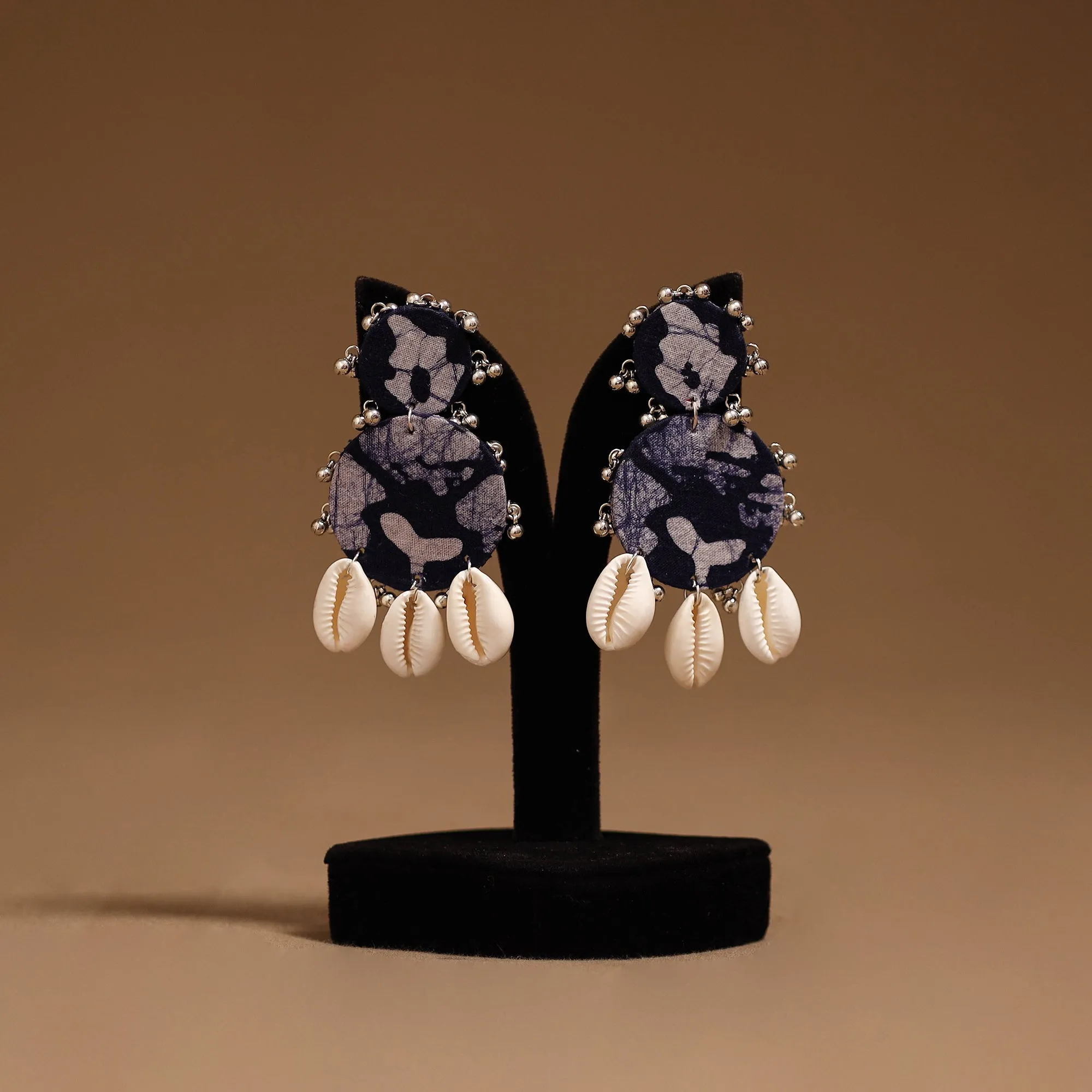 Blue - Himanshi Shell & Ghungroo Work Fabart Handmade Earrings sold by Itokri