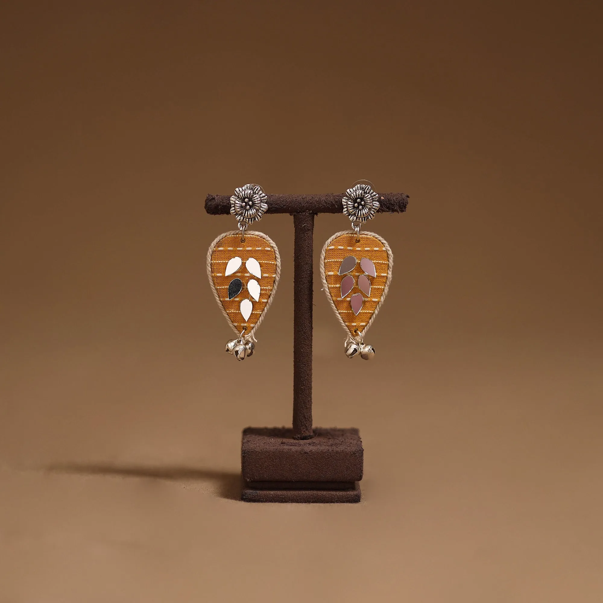 Yellow - Aditi Mirror & Ghungroo Work GS Fabart Handmade Earrings sold by Itokri