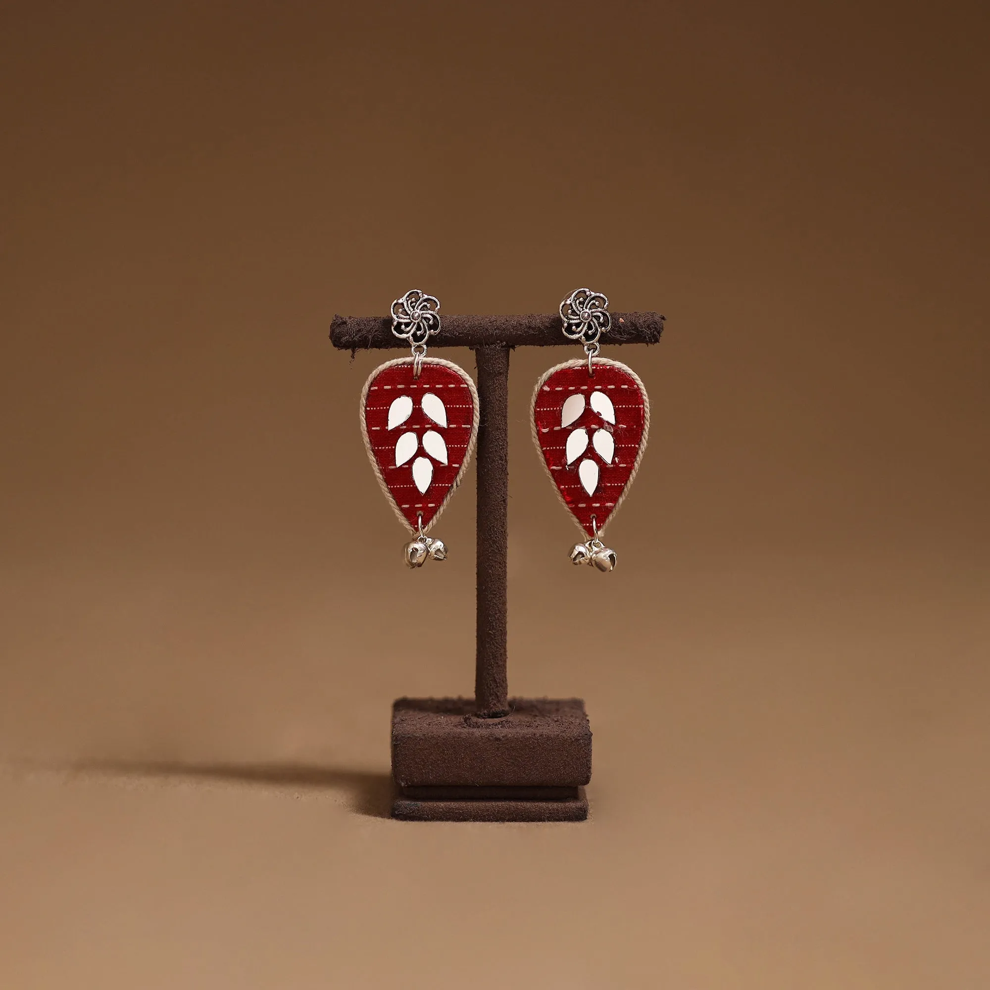 Maroon - Pihu Mirror & Ghungroo Work GS Fabart Handmade Earrings sold by Itokri