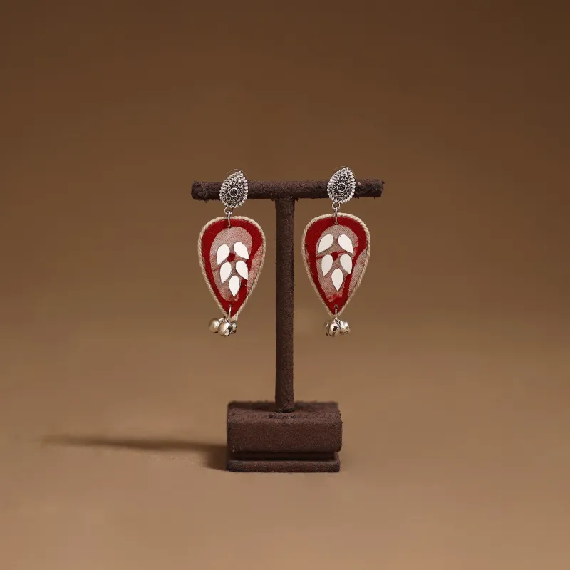 Red - Nisha Mirror & Ghungroo Work GS Fabart Handmade Earrings sold by Itokri