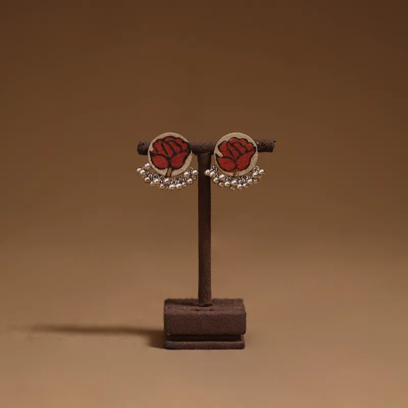 Red - Shilpi Ghungroo Work Fabart Handmade Earrings sold by Itokri