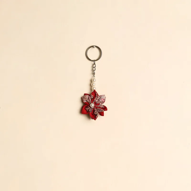 Red - Beaded Fabart Flower Keychain 20 made by Itokri