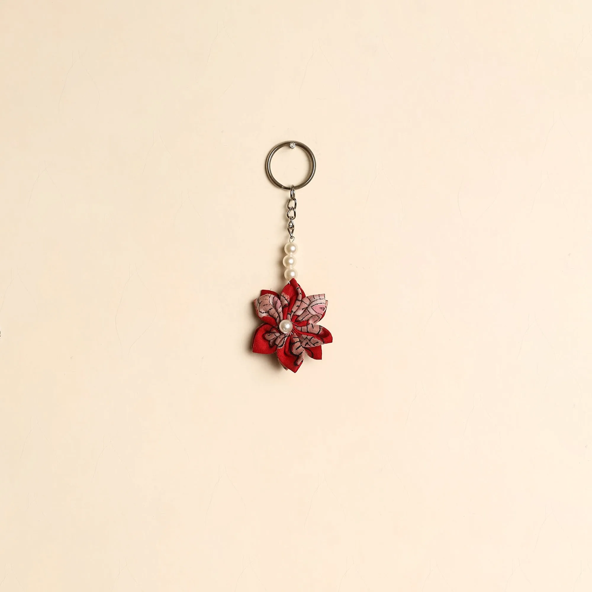 Red - Beaded Fabart Flower Keychain 20 sold by Itokri