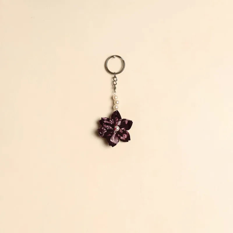 Maroon - Beaded Fabart Flower Keychain 16 sold by Itokri