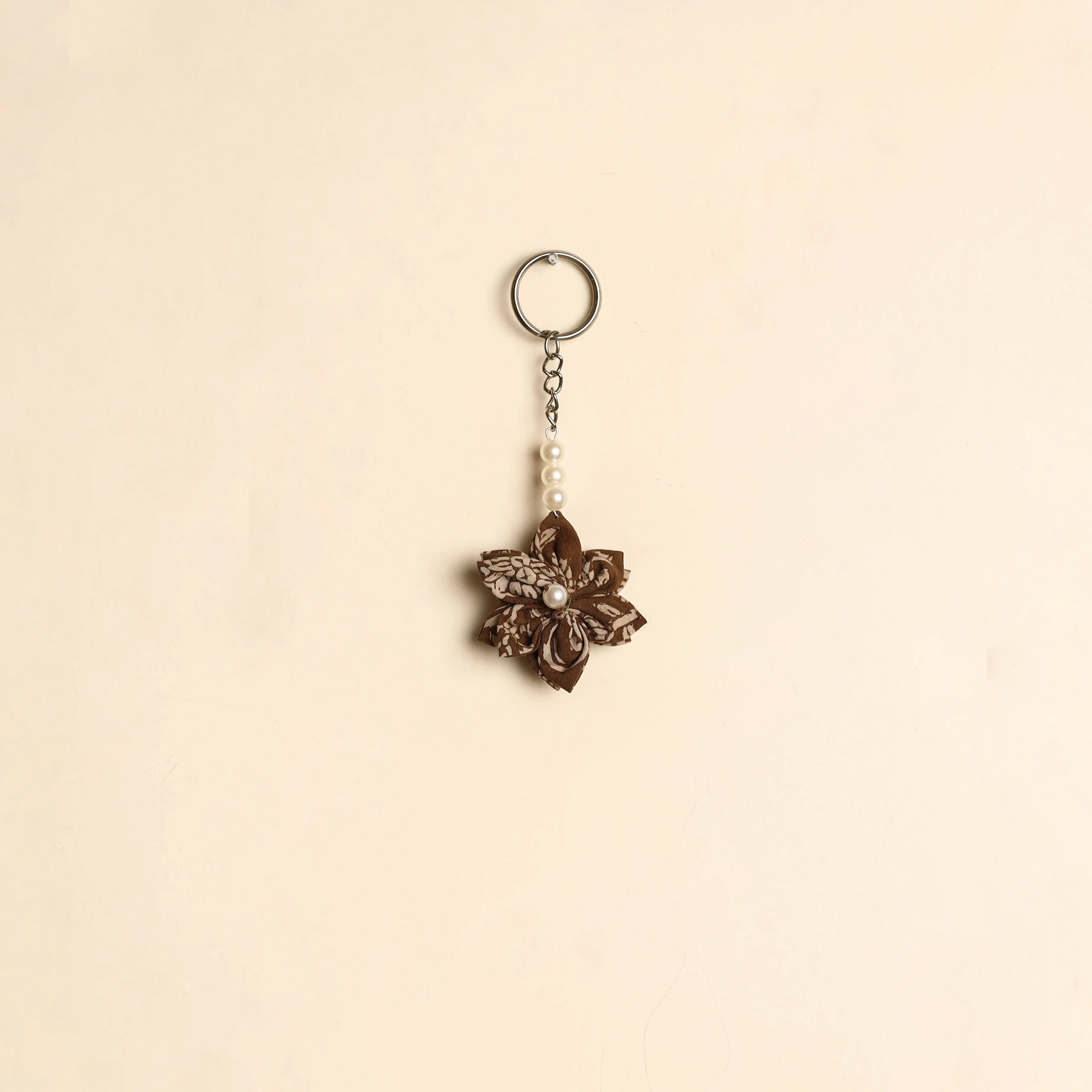 Brown - Beaded Fabart Flower Keychain 10 sold by Itokri