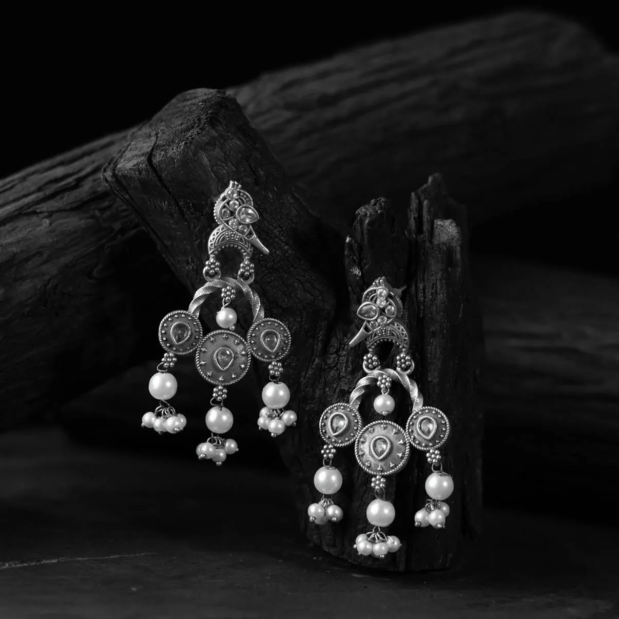White - Saanjh Bela Sparrow Oxidised Earrings sold by Itokri product image thumbnail 2