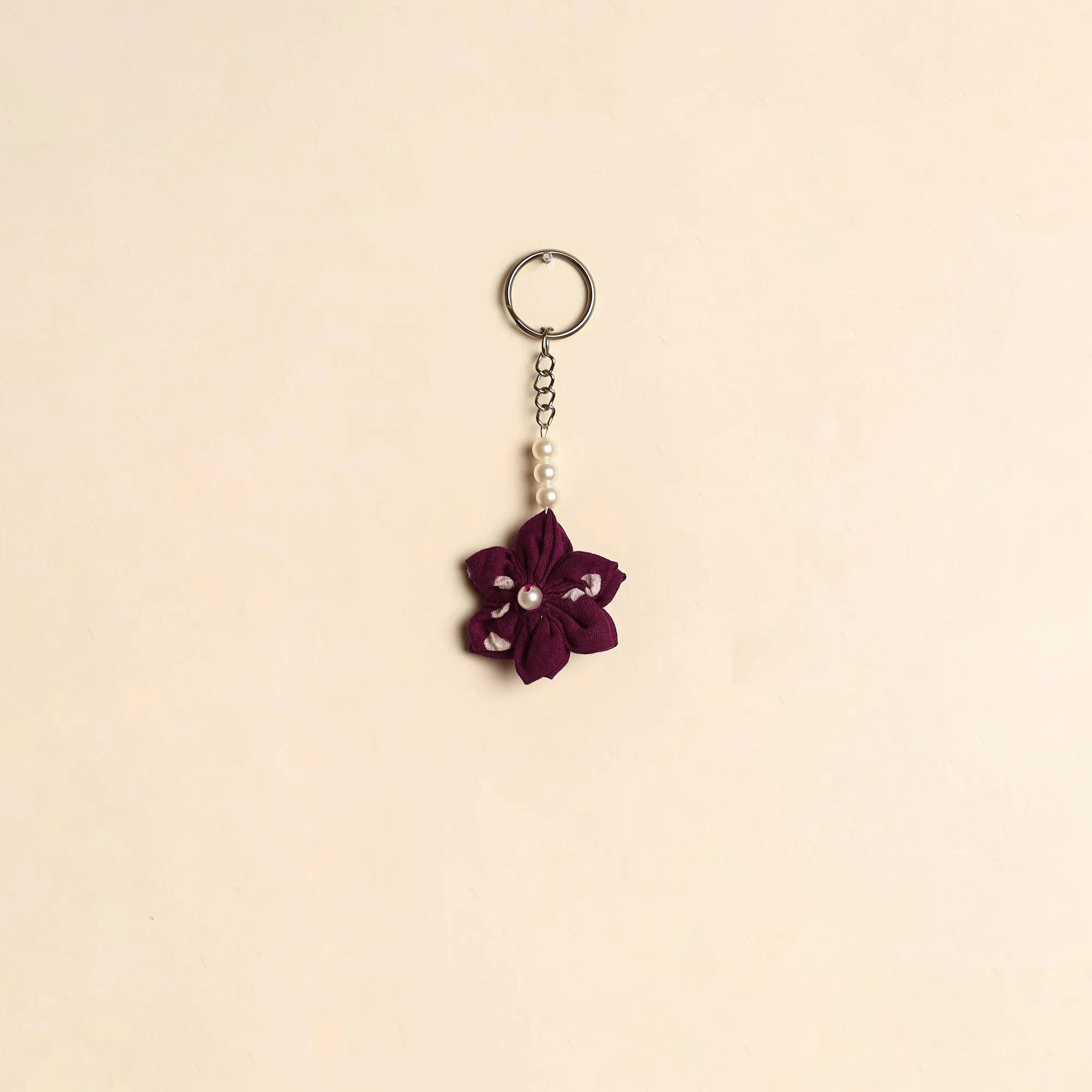 Maroon - Beaded Fabart Flower Keychain 05 sold by Itokri