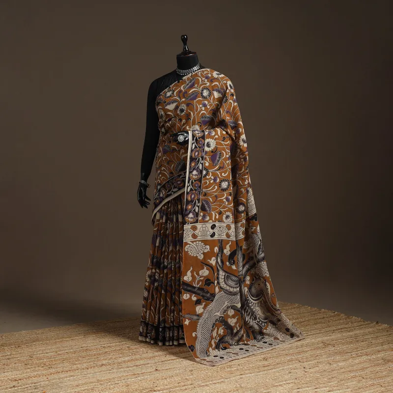 Brown - Printed Cotton Kalamkari Saree 19 sold by Itokri