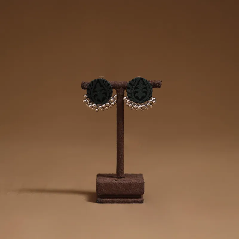 Green - Trisha Ghungroo Work Fabart Handmade Earrings made by Itokri
