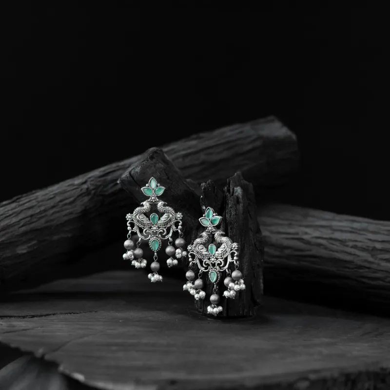 Mint Green - Saanjh Bela Mayura Oxidised Earrings made by Itokri