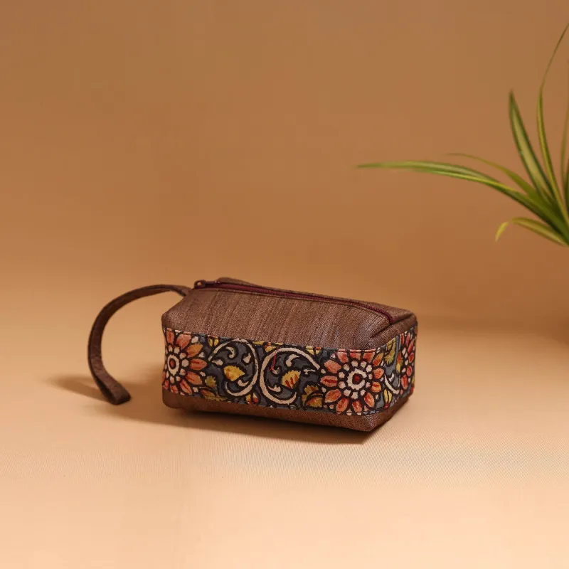 Brown - Natural Dyed Handpainted Kalamkari Multipurpose Cosmetic/Toiletry Bag 27 made by Itokri