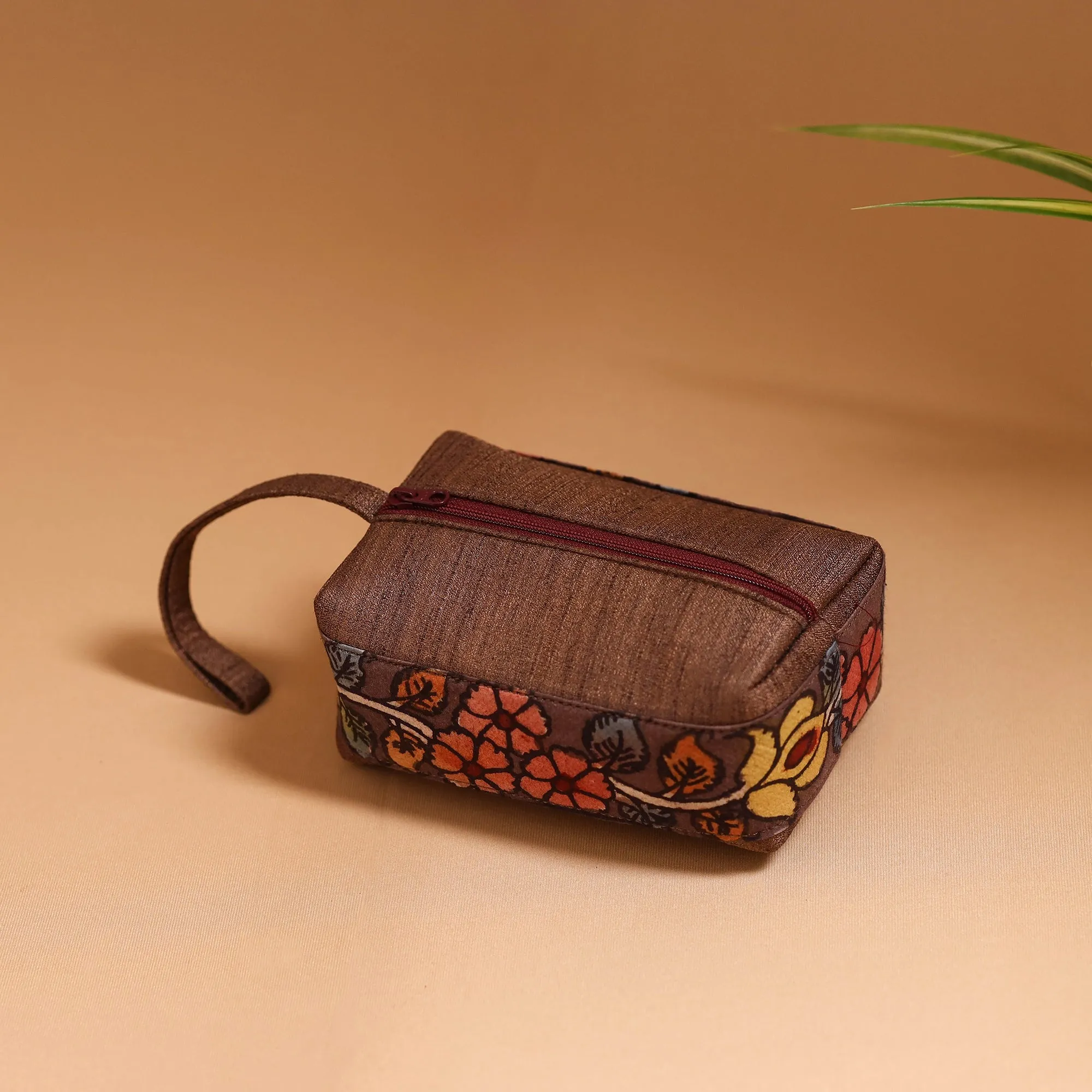 Brown - Natural Dyed Handpainted Kalamkari Multipurpose Cosmetic/Toiletry Bag 24 sold by Itokri product image thumbnail 2