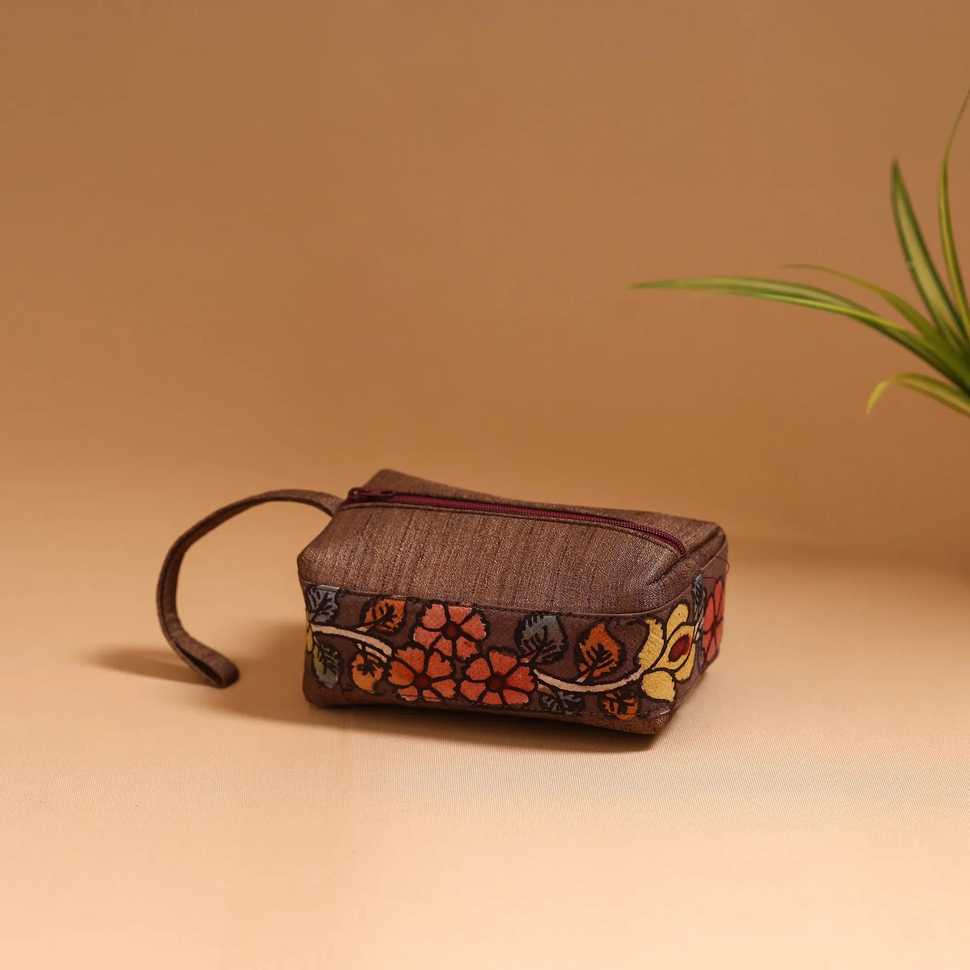 Brown - Natural Dyed Handpainted Kalamkari Multipurpose Cosmetic/Toiletry Bag 24 sold by Itokri