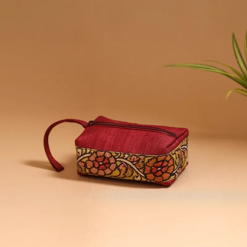 Red - Natural Dyed Handpainted Kalamkari Multipurpose Cosmetic/Toiletry Bag 18 made by Itokri