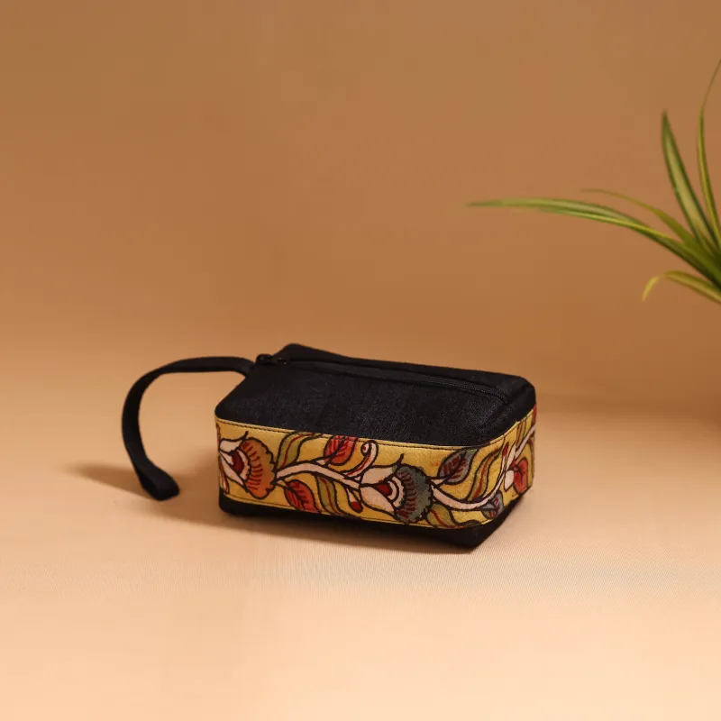 Black - Natural Dyed Handpainted Kalamkari Multipurpose Cosmetic/Toiletry Bag 17 sold by Itokri
