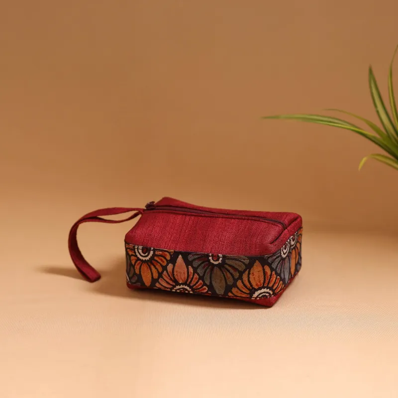 Red - Natural Dyed Handpainted Kalamkari Multipurpose Cosmetic/Toiletry Bag 14 made by Itokri