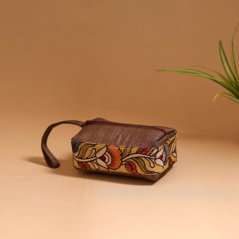 Brown - Natural Dyed Handpainted Kalamkari Multipurpose Cosmetic/Toiletry Bag 08 sold by Itokri